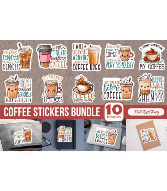 Coffee Printable Stickers Bundle - Image 1