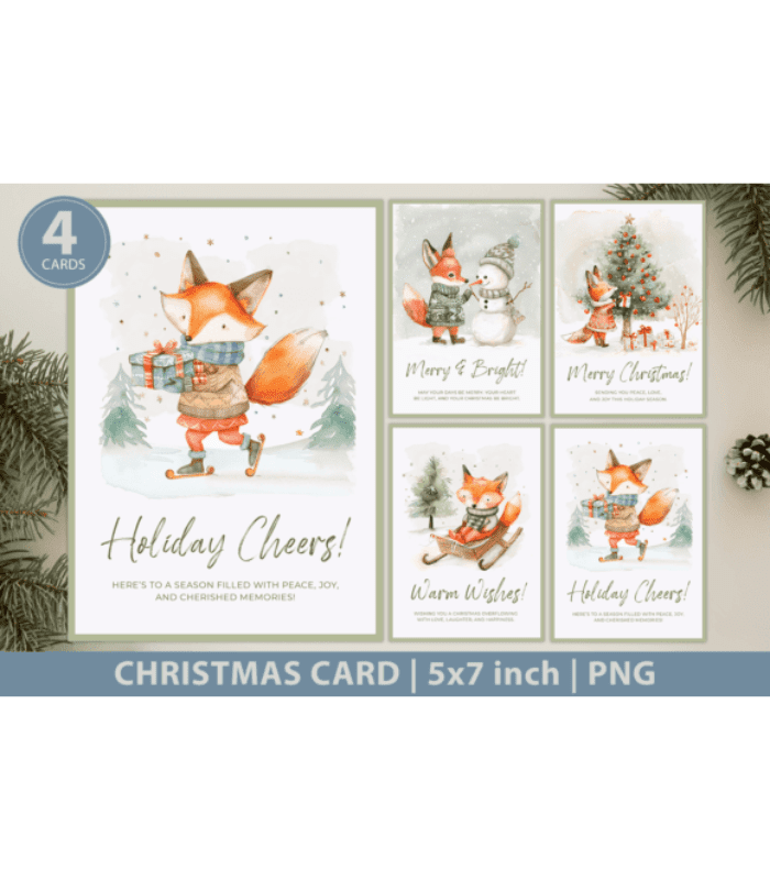 Photo Standart Size 700 X 800 Fox Christmas Card, Holiday Cards - Image 1