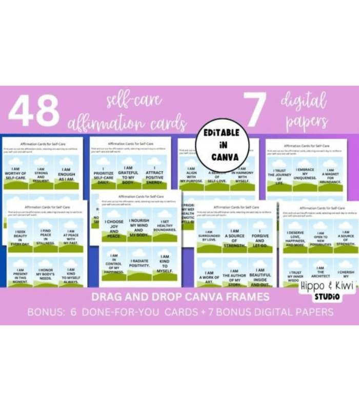 Photo Standart Size 700 X 800 (4) Self-care Affirmation Card Canva Frames - Image 1