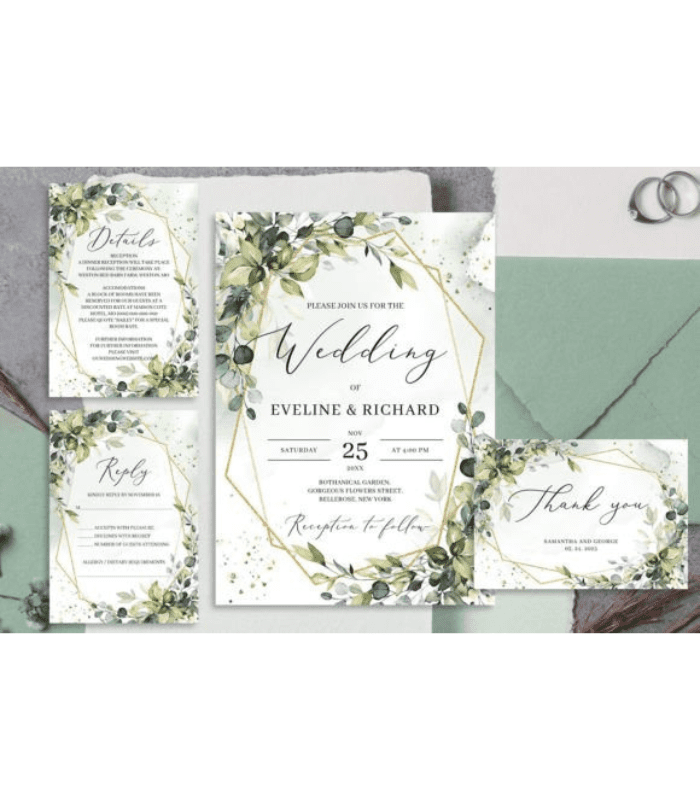 Photo Standart Size 700 X 800 (4) Greenery and Gold Frame Wedding Invite - Image 1