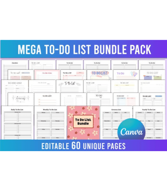 Photo Standart Size 700 X 800 (4) Editable Mega to Do List Bundle Pack KDP - Image 1