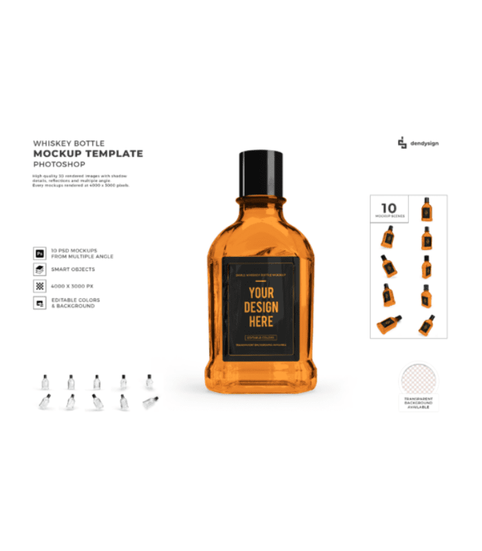 Whiskey Alcohol Bottle 3D Mockup Bundle - Image 1